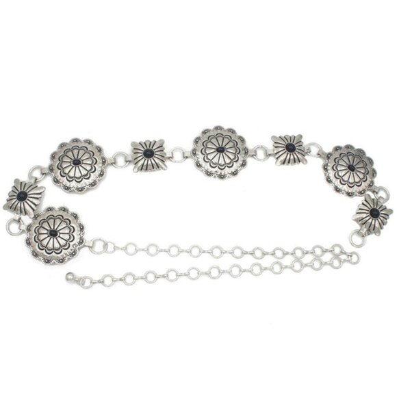 Women Western Circle and Square Chain Belt Concho Chain Adjustable Black Metal - Picture 1 of 1